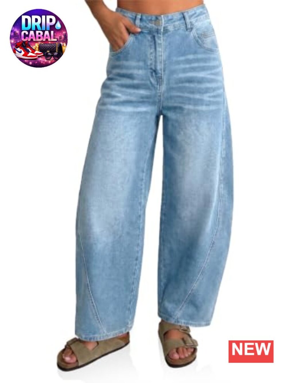 Women's Wide Leg Barrel Jeans High Rise Baggy Cropped Denim Pants